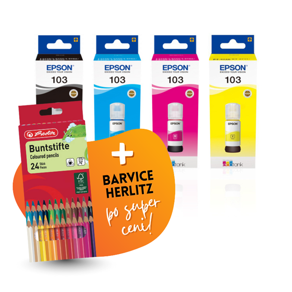 Komplet črnil Epson 103 (BK/C/M/Y), original + barvice po SUPER ceni