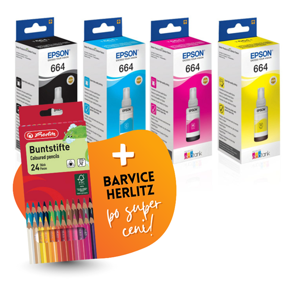 Komplet črnil Epson T664 (BK/C/M/Y), original + barvice po SUPER ceni
