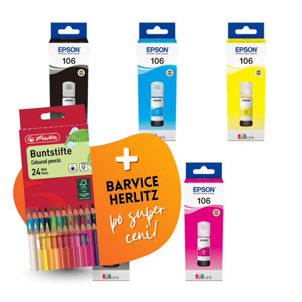 Komplet črnil Epson 106 (BK/PBK/C/M/Y), original + barvice po SUPER ceni