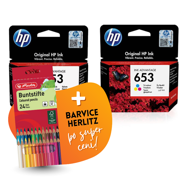 Komplet kartuš HP nr.653 (BK + CMY), original + barvice po SUPER ceni