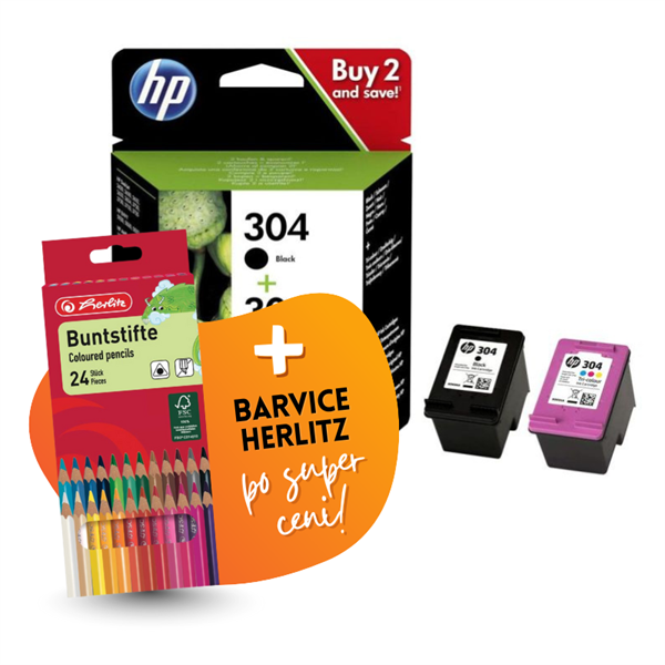Komplet kartuš HP 3JB05AE (nr.304 BK + nr.304 CMY), original + barvice po SUPER ceni