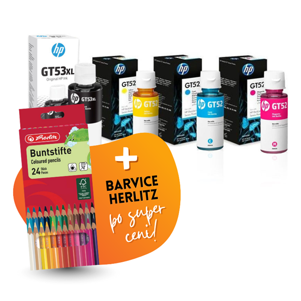 Komplet črnil za HP GT53 XL BK + GT52 (C/M/Y), original + barvice po SUPER ceni