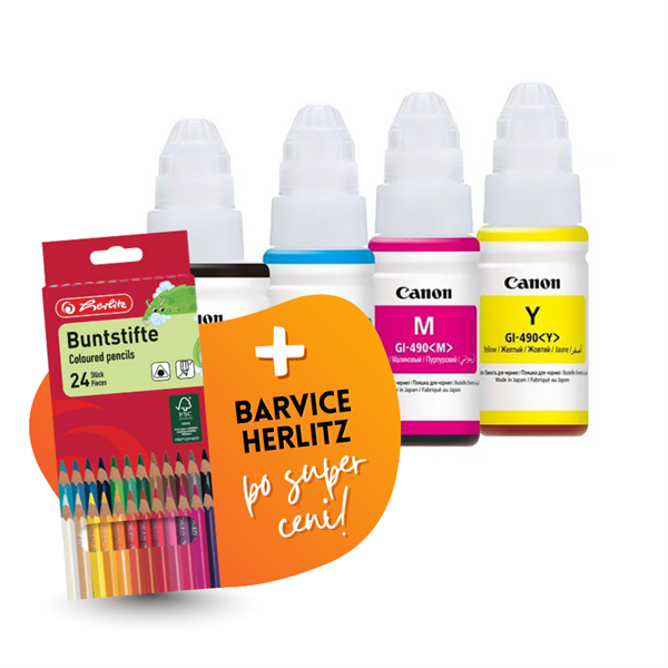 Komplet črnil za Canon GI-490 (BK/C/M/Y), original + barvice po SUPER ceni