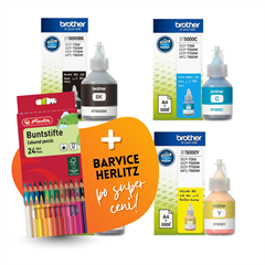Komplet črnil za Brother BT-6000 BK + BT-5000 (C/M/Y), original + barvice po SUPER ceni