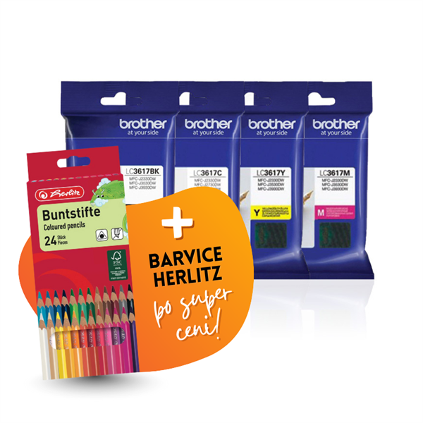 Komplet kartuš Brother LC3617 (BK/C/M/Y), original + barvice po SUPER ceni