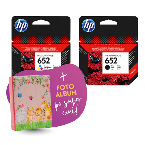 Komplet kartuš HP nr.652 (BK + CMY), original + foto album po SUPER ceni