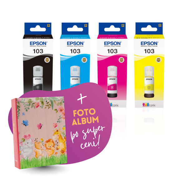 Komplet črnil Epson 103 (BK/C/M/Y), original + foto album po SUPER ceni