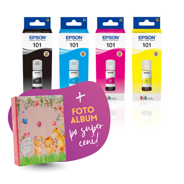 Komplet črnil Epson 101 (BK/C/M/Y), original + foto album po SUPER ceni