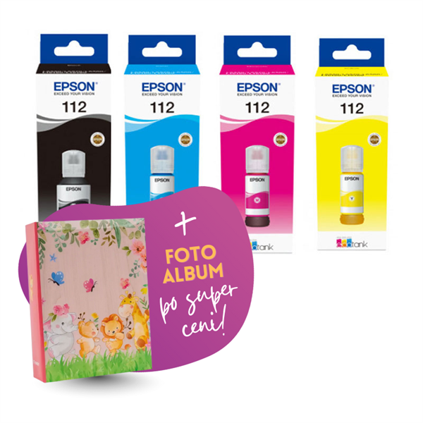 Komplet črnil Epson 112 (BK/C/M/Y), original + foto album po SUPER ceni