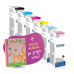 Komplet črnil Epson T673 (BK/C/M/Y/LC/LM), original + foto album po SUPER ceni