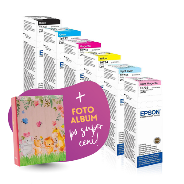 Komplet črnil Epson T673 (BK/C/M/Y/LC/LM), original + foto album po SUPER ceni