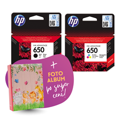 Komplet kartuš HP nr.650 (BK + CMY), original + foto album po SUPER ceni