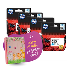 Komplet kartuš HP nr.655 (BK/C/M/Y), original + foto album po SUPER ceni