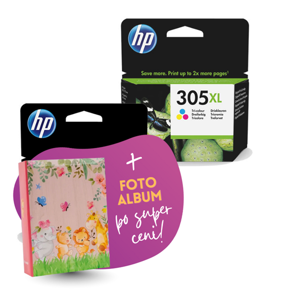 Komplet kartuš HP 3YM62AE nr.305XL (črna + barvna), original + foto album po SUPER ceni