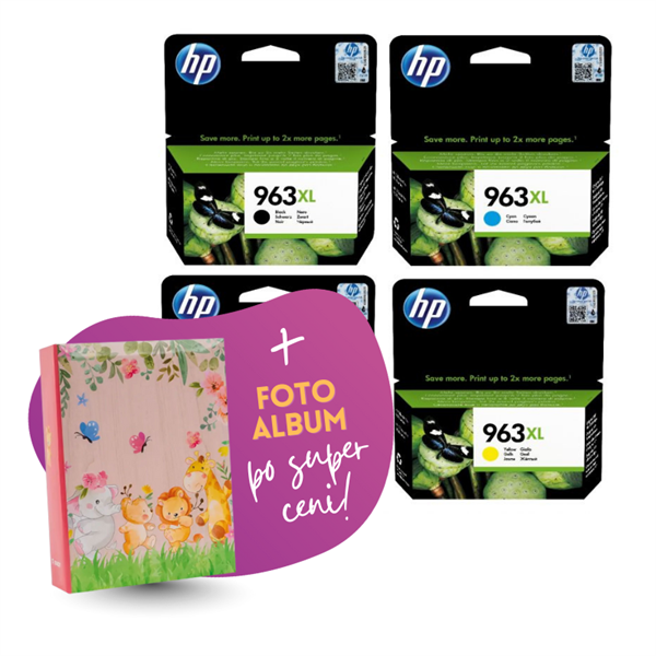 Komplet kartuš HP nr.963 XL (BK/C/M/Y), original + foto album po SUPER ceni