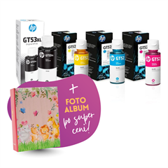 Komplet črnil za HP GT53 XL BK + GT52 (C/M/Y), original + foto album po SUPER ceni