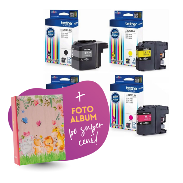 Komplet kartuš Brother LC529XL (BK) + LC525XL (C/M/Y), original + foto album po SUPER ceni