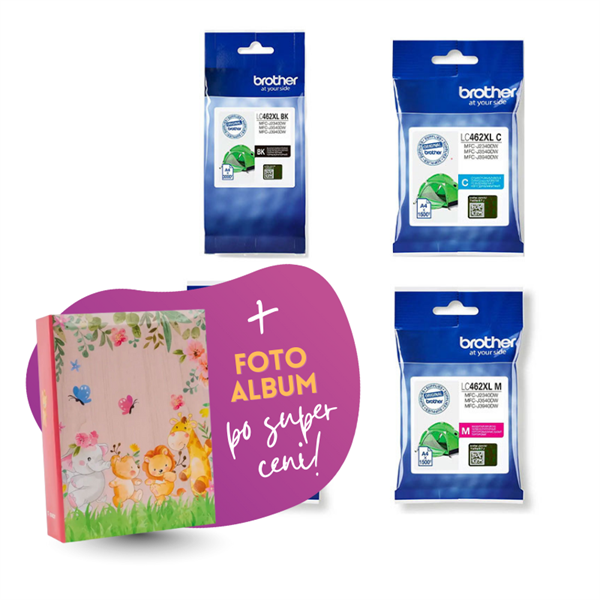 Komplet kartuš Brother LC462 XL (BK/C/M/Y), original + foto album po SUPER ceni