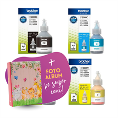 Komplet črnil za Brother BT-6000 BK + BT-5000 (C/M/Y), original + foto album po SUPER ceni