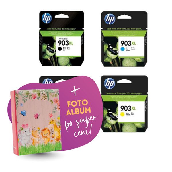 Komplet kartuš HP nr.903XL (BK/C/M/Y), original + foto album po SUPER ceni