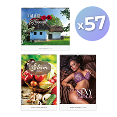 Komplet stenskih koledarjev 2026, razni motivi, 57 kosov