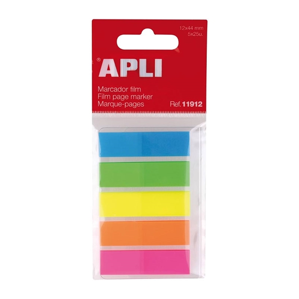 Samolepilni indeks lističi Apli (12 x 45 mm), plastični, 5 x 25 lističev