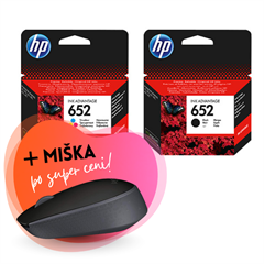 Komplet kartuš HP nr.652 (BK + CMY), original + brezžična miška po SUPER ceni