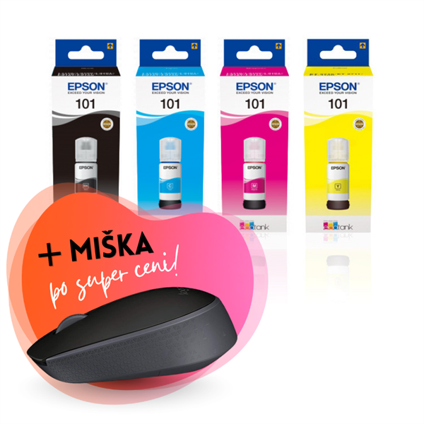 Komplet črnil Epson 101 (BK/C/M/Y), original + brezžična miška po SUPER ceni