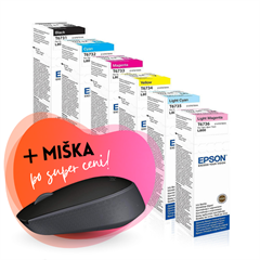 Komplet črnil Epson T673 (BK/C/M/Y/LC/LM), original + brezžična miška po SUPER ceni