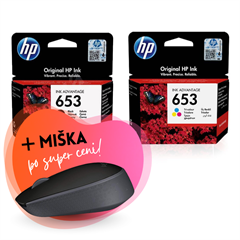 Komplet kartuš HP nr.653 (BK + CMY), original + brezžična miška po SUPER ceni