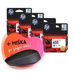 Komplet kartuš HP nr.655 (BK/C/M/Y), original + brezžična miška po SUPER ceni