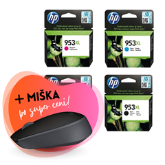 Komplet kartuš HP nr.953XL (BK/C/M/Y), original + brezžična miška po SUPER ceni