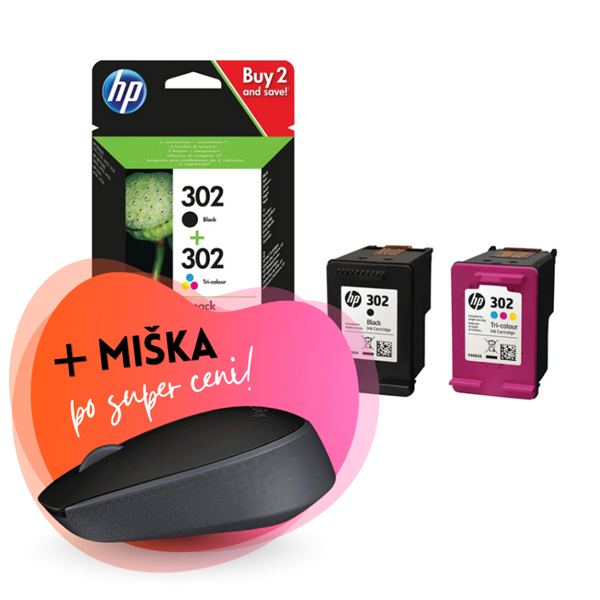 Kartuša HP X4D37AE (nr.302 BK + nr.302 CMY), dvojno pakiranje, original + brezžična miška po SUPER ceni