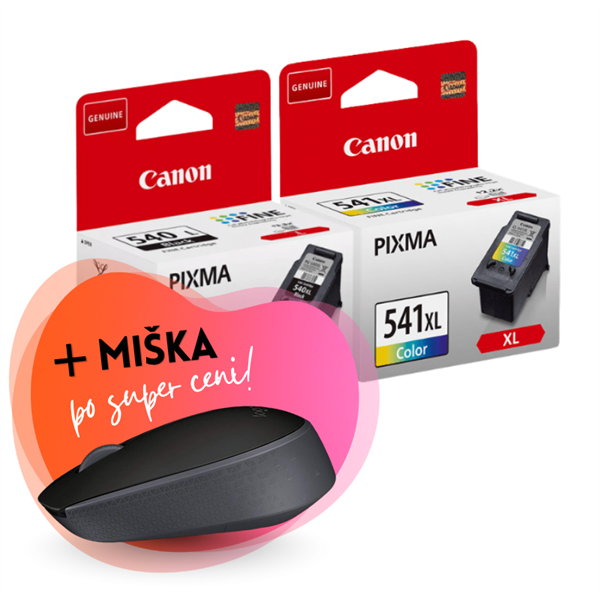 Komplet kartuš Canon PG-540L + CL-541XL, original + brezžična miška po SUPER ceni