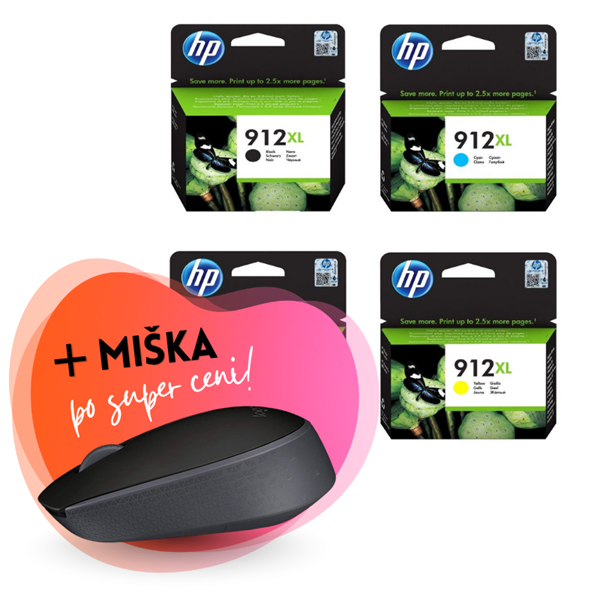 Komplet kartuš HP nr.912XL (BK/C/M/Y), original + brezžična miška po SUPER ceni