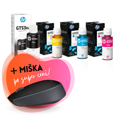 Komplet črnil za HP GT53 XL BK + GT52 (C/M/Y), original + brezžična miška po SUPER ceni