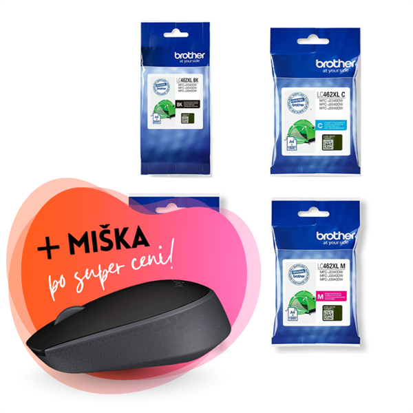 Komplet kartuš Brother LC462 XL (BK/C/M/Y), original + brezžična miška po SUPER ceni