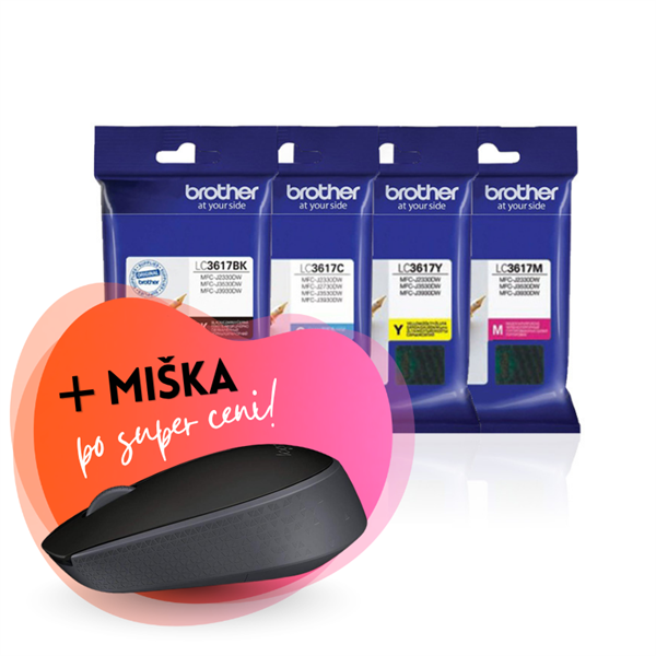 Komplet kartuš Brother LC3617 (BK/C/M/Y), original + brezžična miška po SUPER ceni