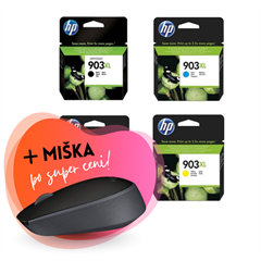 Komplet kartuš HP nr.903XL (BK/C/M/Y), original + brezžična miška po SUPER ceni