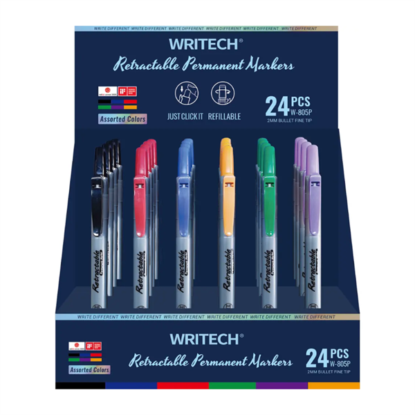 Permanentni marker Writech Retractable click, celotno stojalo, 24 kosov
