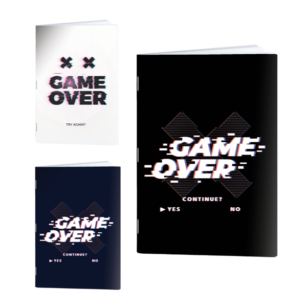 Komplet zvezkov A4 Rucksack Only, Game Over, brezčrtni, 52 listov, sortirano, 4 + 1 GRATIS