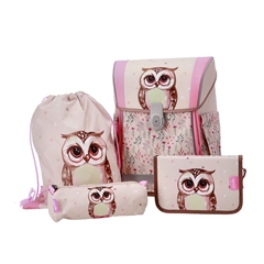 Šolska torba ABC123 Ergo Flexi Sova (4-delni set), roza
