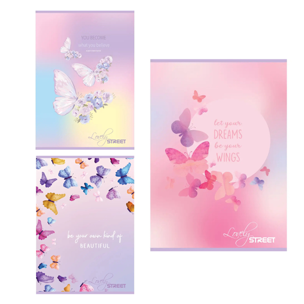 Zvezek A4 Street, Butterfly, črte z robom, 54 listov, sortirano