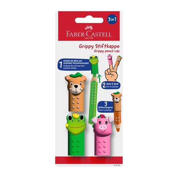 Pokrovček Faber-Castell Grippy Friends, 3 kosi