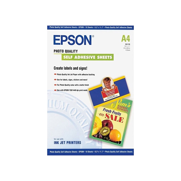 Foto papir Epson C13S041106 (matt), samolepilni, A4, 10 listov, 167 gramov