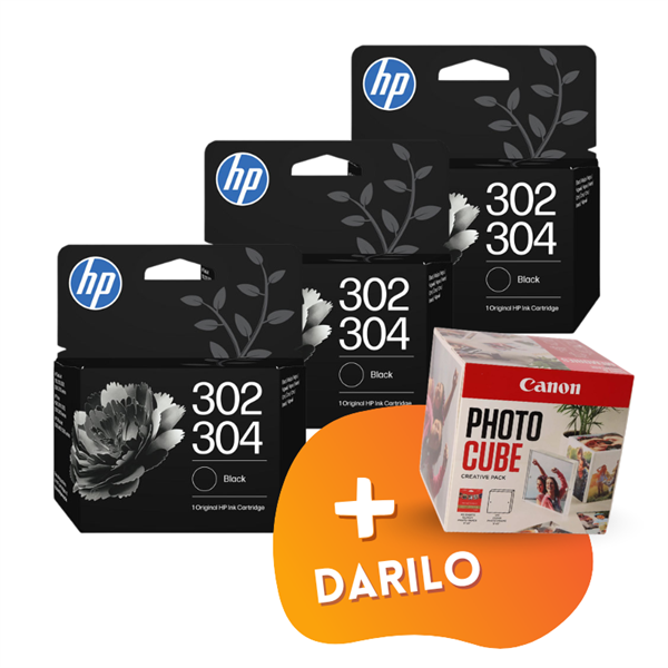 Komplet kartuš HP F6U66AE nr.302 (črna), original, 3 kosi + DARILO GRATIS